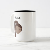 シックなポートレート:カスタマイズ可能なブルネットガールイラストラ ツートーンマグカップ (正面左)