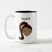 シックなポートレート:カスタマイズ可能なブルネットガールイラストラ ツートーンマグカップ (左)