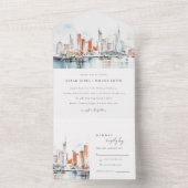 シックなマイアミフロリダスカイラインウォーター結婚カラー オールインワン招待状 (内側)