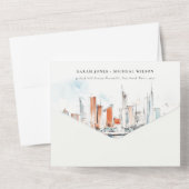 シックなマイアミフロリダスカイラインウォーター結婚カラー オールインワン招待状 (裏面)