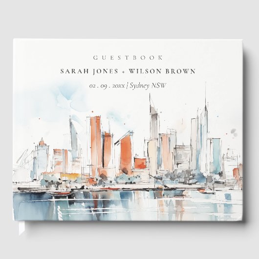 シックなマイアミフロリダスカイラインウォーター結婚カラー ゲストブック (正面)