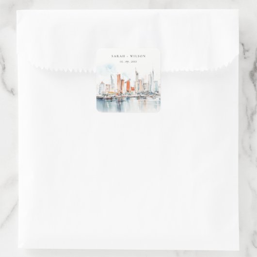 シックなマイアミフロリダスカイラインウォーター結婚カラー スクエアシール (バッグ)
