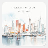 シックなマイアミフロリダスカイラインウォーター結婚カラー スクエアシール (正面)