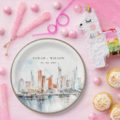 シックなマイアミフロリダスカイラインウォーター結婚カラー ペーパープレート (パーティー)