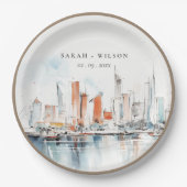 シックなマイアミフロリダスカイラインウォーター結婚カラー ペーパープレート (正面)