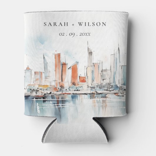 シックなマイアミフロリダスカイラインウォーター結婚カラー 缶クーラー (正面)