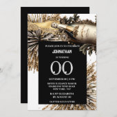 シックなマイルストーンのきらめく誕生日ワイン花火 招待状 (正面/裏面)