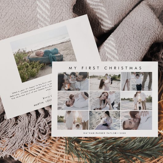 シックなマイ初めてのクリスマス10ベビーフォトコラージュ シーズンカード