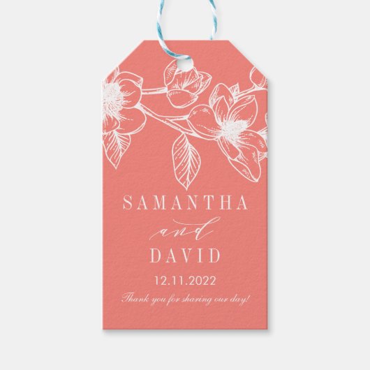 シックなマグノリアの花 |コーラル | 結婚s ギフトタグ (正面)