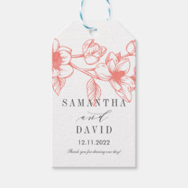 シックなマグノリアの花 |コーラル | 結婚s ギフトタグ