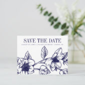 シックなマグノリアの花 |ネイビーブルー |日付の保存 案内ポストカード (スタンド正面)