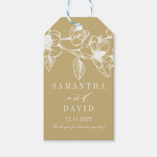 シックなマグノリアの花 |金ゴールド結婚ー ギフトタグ (正面)