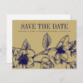 シックなマグノリアの花 |金ゴールド |日付の保存 案内ポストカード (正面/裏面)