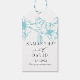 シックなマグノリアの花 |青淡い色の色 | 結婚s ギフトタグ