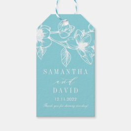 シックなマグノリアの花 |青淡い色の色 | 結婚s ギフトタグ