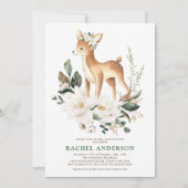 シックなマグノリアウッドランドディアニュートラルベビーシャワー 招待状 (正面)