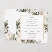 シックなマグノリアフローラ結婚グリーナリーズススクエア 招待状 (正面/裏面)