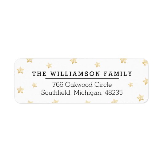 シックなマジカル金ゴールド&ブラックスターリーナイトパターン ラベル (正面)