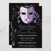 シックなマスカレードカーニバル誕生日招待状 招待状 (正面/裏面)