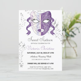 シックなマスカレードカーニバル誕生日招待状 招待状