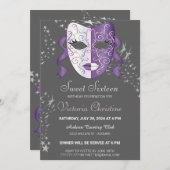 シックなマスカレードカーニバル誕生日招待状 招待状 (正面/裏面)