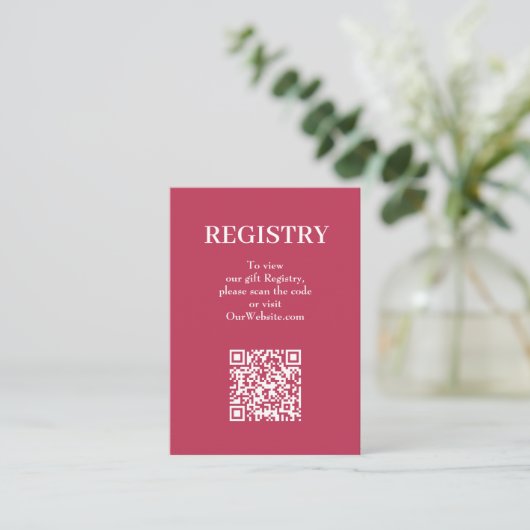 シックなマゼンタの結婚式ギフト登録QRコード エンクロージャーカード (スタンド正面)