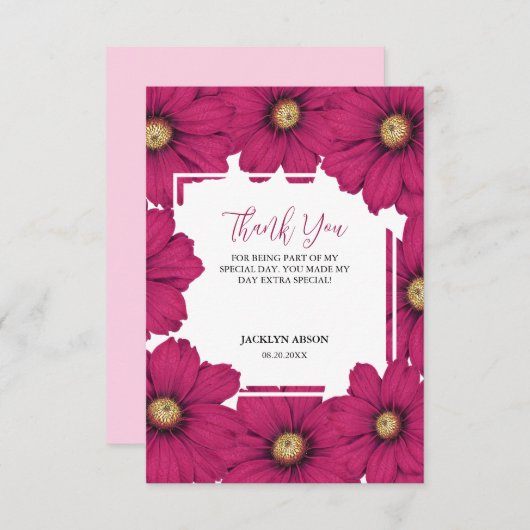 シックなマゼンタコスモスフローラボタニカルサンキュー サンキューカード (正面/裏面)
