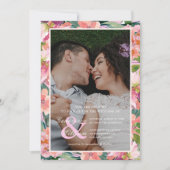 シックなマゼンタピンクのフローラ結婚写真 招待状 (正面)