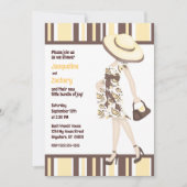 シックなマママーブブラウンイエローベイビーストライプのシャワー 招待状 (正面)