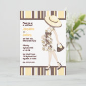 シックなマママーブブラウンイエローベイビーストライプのシャワー 招待状 (スタンド正面)