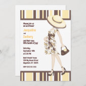 シックなマママーブブラウンイエローベイビーストライプのシャワー 招待状 (正面/裏面)