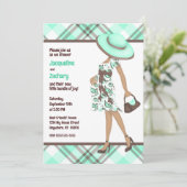 シックなママ – ビー(暗い肌)グリーンプライド赤ちゃんシャワー 招待状 (スタンド正面)