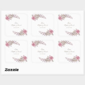 シックなマルサラマルーンフローラウォーター結婚カラー スクエアシール (シート)