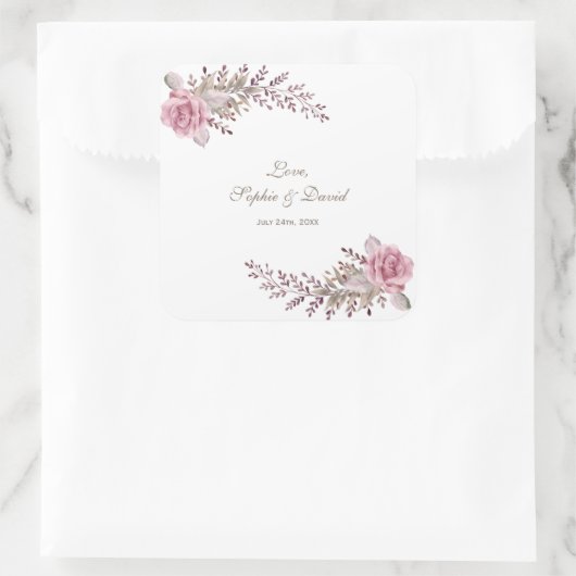 シックなマルサラマルーンフローラウォーター結婚カラー スクエアシール (バッグ)