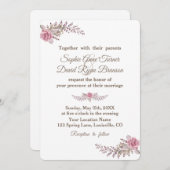 シックなマルサラマルーンフローラウォーター結婚カラー 招待状 (正面/裏面)