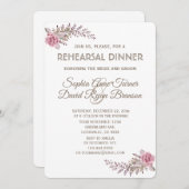 シックなマルサラマルーンフローラホワイトリハーサルディナー 招待状 (正面/裏面)