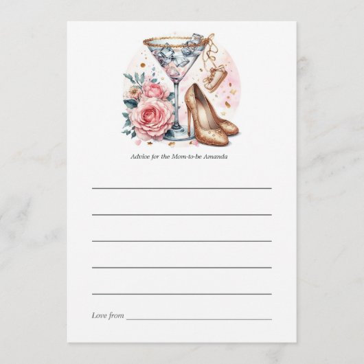 シックなマルティーニカクテルベビーシャワー アドバイスカード (正面)
