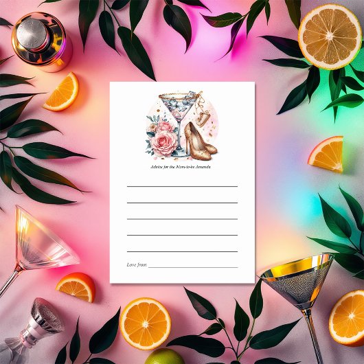 シックなマルティーニカクテルベビーシャワー アドバイスカード