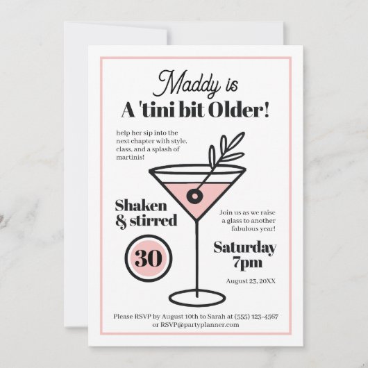 シックなマルティーニ招待状30thまたは任意の年齢 招待状 (正面)