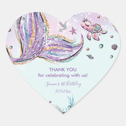 シックなマーメイド誕生日ベビーシャワーありがとうお願い ハートシール (正面)