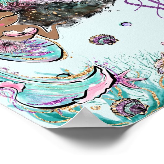 シックなマーメイド誕生日ベビーシャワーがシェルフィーを取る ポスター (角)