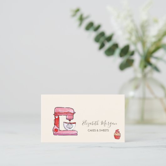 シックなミキサーフラワーズベーカリーカップケーキハート 名刺 (スタンド正面)
