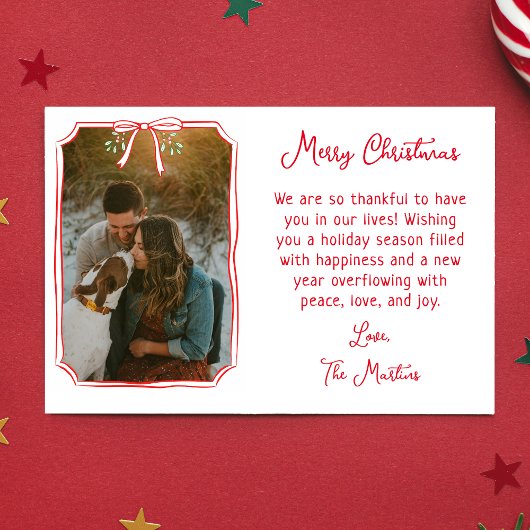 シックなミスタントー&ボウカスタムファミリーフォトクリスマス シーズンカード