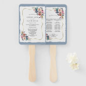 シックなミスティバラダスティブルーフローラ結婚式 プログラム ハンドファン (正面&裏面)