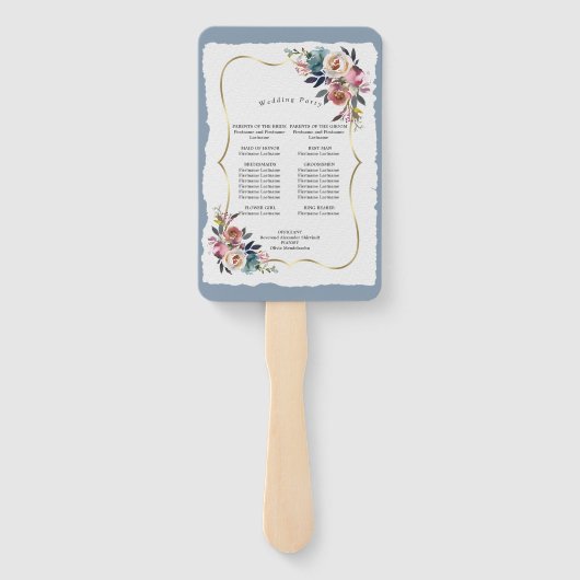 シックなミスティバラダスティブルーフローラ結婚式 プログラム ハンドファン (裏面)