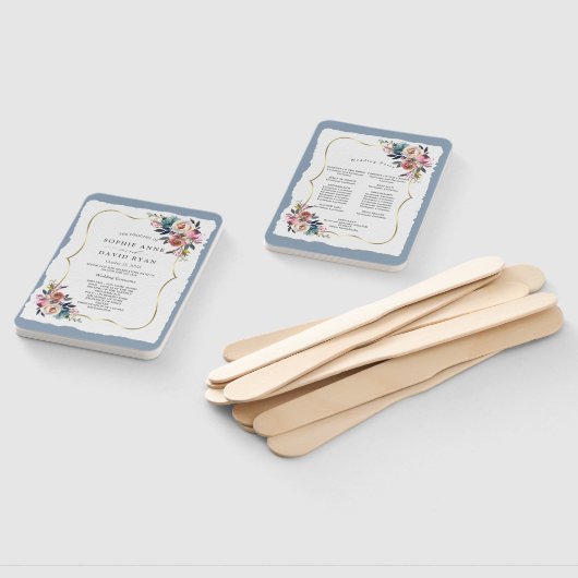 シックなミスティバラダスティブルーフローラ結婚式 プログラム ハンドファン (組立なし)