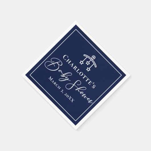 シックなミッドナイトブルーベビーシャワーパーソナライズされたパーティー スタンダードカクテルナプキン (角)