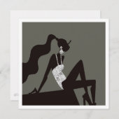 シックなミニナイトサマープールパーティファッションイラスト 招待状 (正面/裏面)