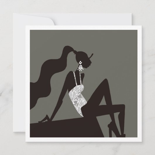 シックなミニナイトサマープールパーティファッションイラスト 招待状 (正面)