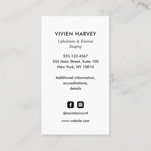 シックなミニマムホームステージング家具&デコール 名刺 (裏面)